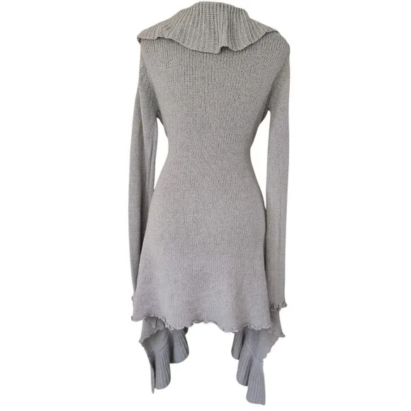 Hendi  Whimsy Y2K Long Cardigan Gray Ruffle Asymmetrical Size M/L Sweater - Picture 3 of 8
